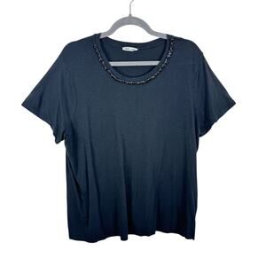 Edgely Maurices Cotton Modal Black Beaded Neckline Short Sleeve T-Shirt Size XXL